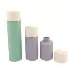 A series of four white HDPE cylinder bottles ranging from 100ml to 250ml, each fitted with a wide-diameter white disc top cap. The uniform, professional design is ideal for cohesive product lines.