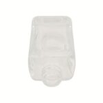 A sleek 1.7 oz (50ml) rectangular clear glass bottle with a aluminum collar and glass pipette. The sharp, modern corners and flat label panels highlight a clinical and professional packaging design.