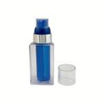 A 90 ml clear square PETG plastic bottle with a sleek black treatment pump and a secure locking mechanism