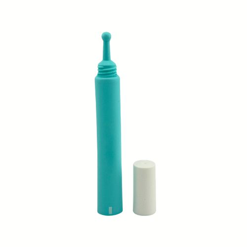 A 15ml white PE tube showing the specialized injection-molded round ball-shape tip and a sleek screw-on cap.
