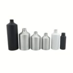 A sleek 8 oz brushed aluminum bottle featuring a tapered shoulder design and a matte metallic finish.