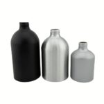 The 4 oz and 8 oz Brushed Aluminum Bullet Bottles offer a striking, tall silhouette that stands out on retail shelves. These sizes are the most versatile for daily-use personal care products.