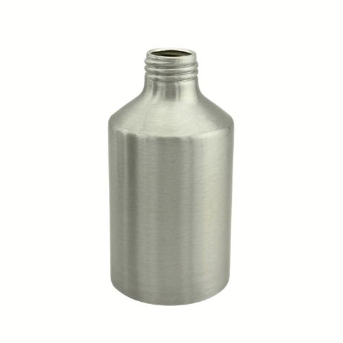 A sleek 8 oz brushed aluminum bottle featuring a tapered shoulder design and a matte metallic finish.