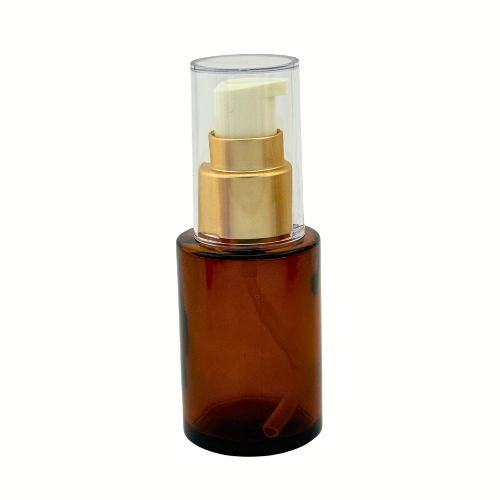 1oz (30ml) Cylinder Amber Glass Bottle with Treatment Pump